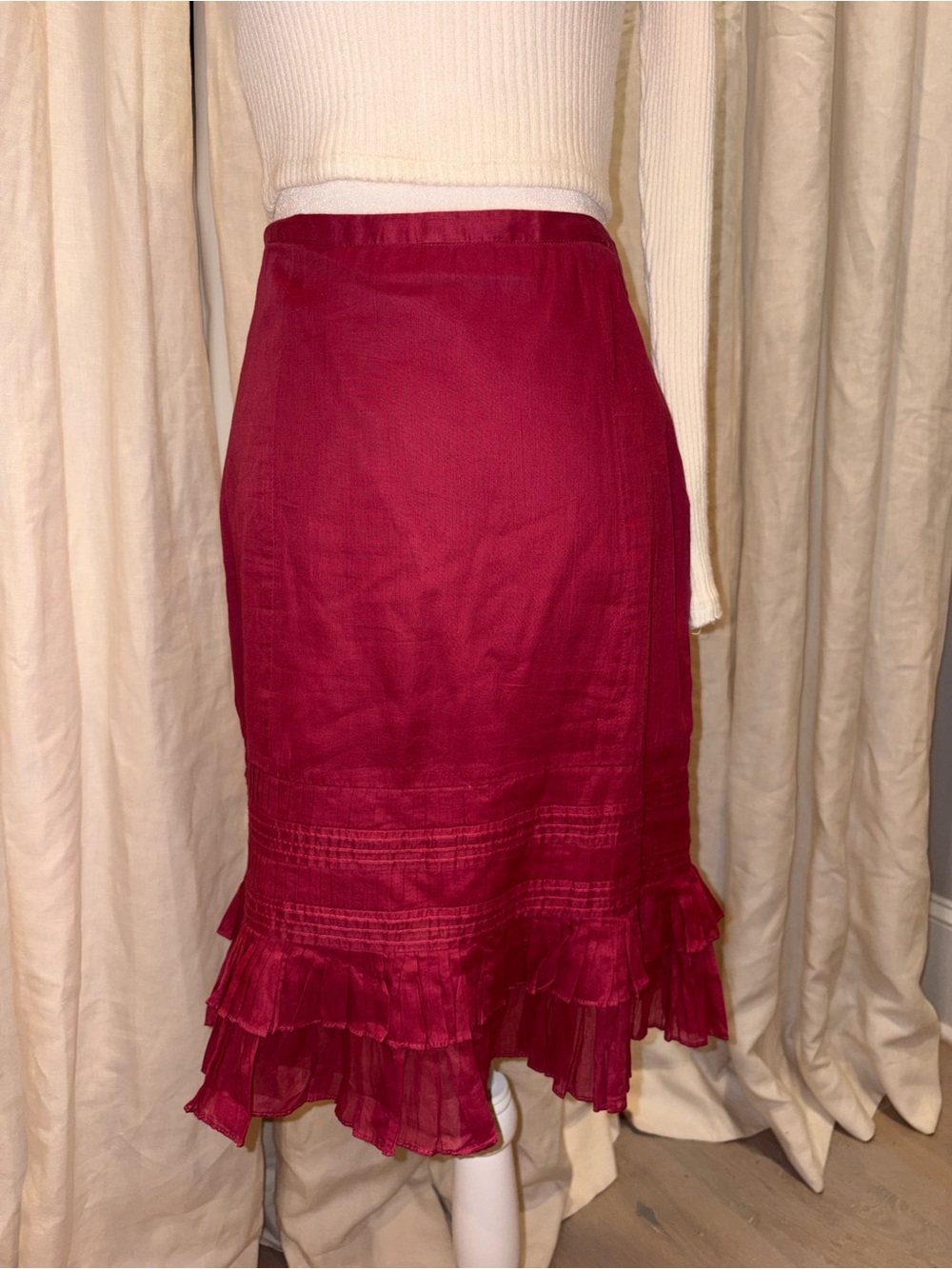 Red Ruffled Hem Women's Skirt
